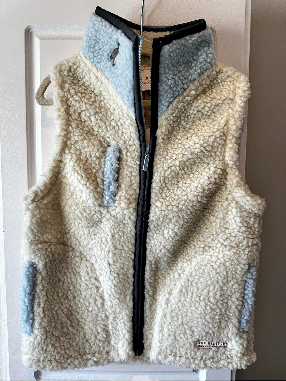 The Beaufort Bonnet Company Van Camp Vest - Sherpa Cream & Blue 4T